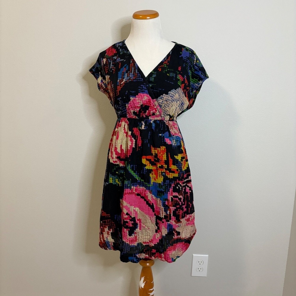 Anthropologie Astrid Needlepoint Floral Print V-Neck Mini Dress Petite‎ XXSP - Picture 2 of 8